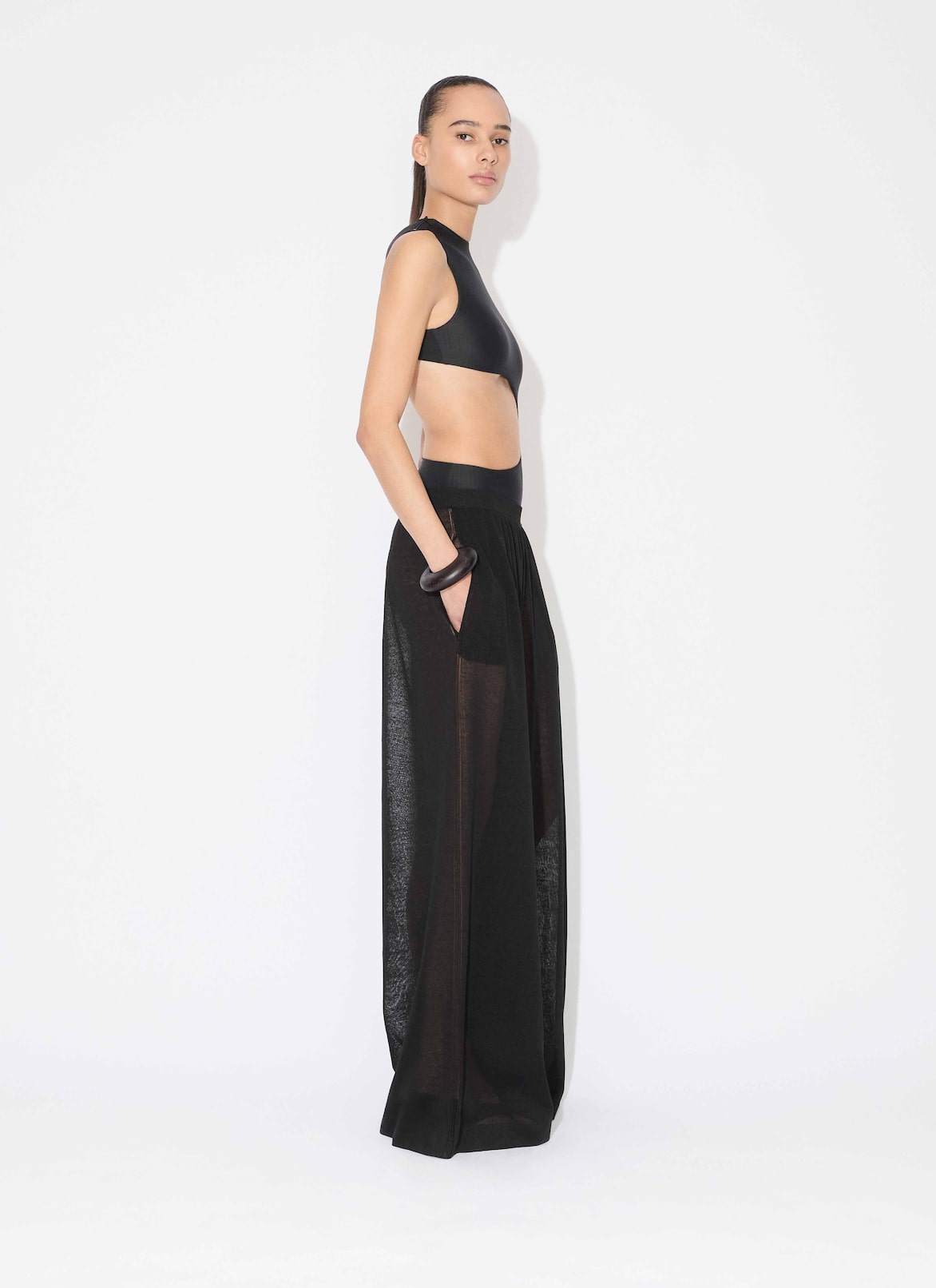 SILK LINEN KNIT PANTS ALAÏA BLACK SILK LINEN KNIT PANTS